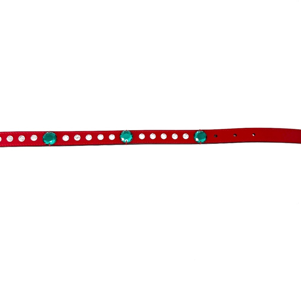 GUCCI GG Red Crystal Embellished Skinny Leather Belt 100 40 - Picture 9 of 13